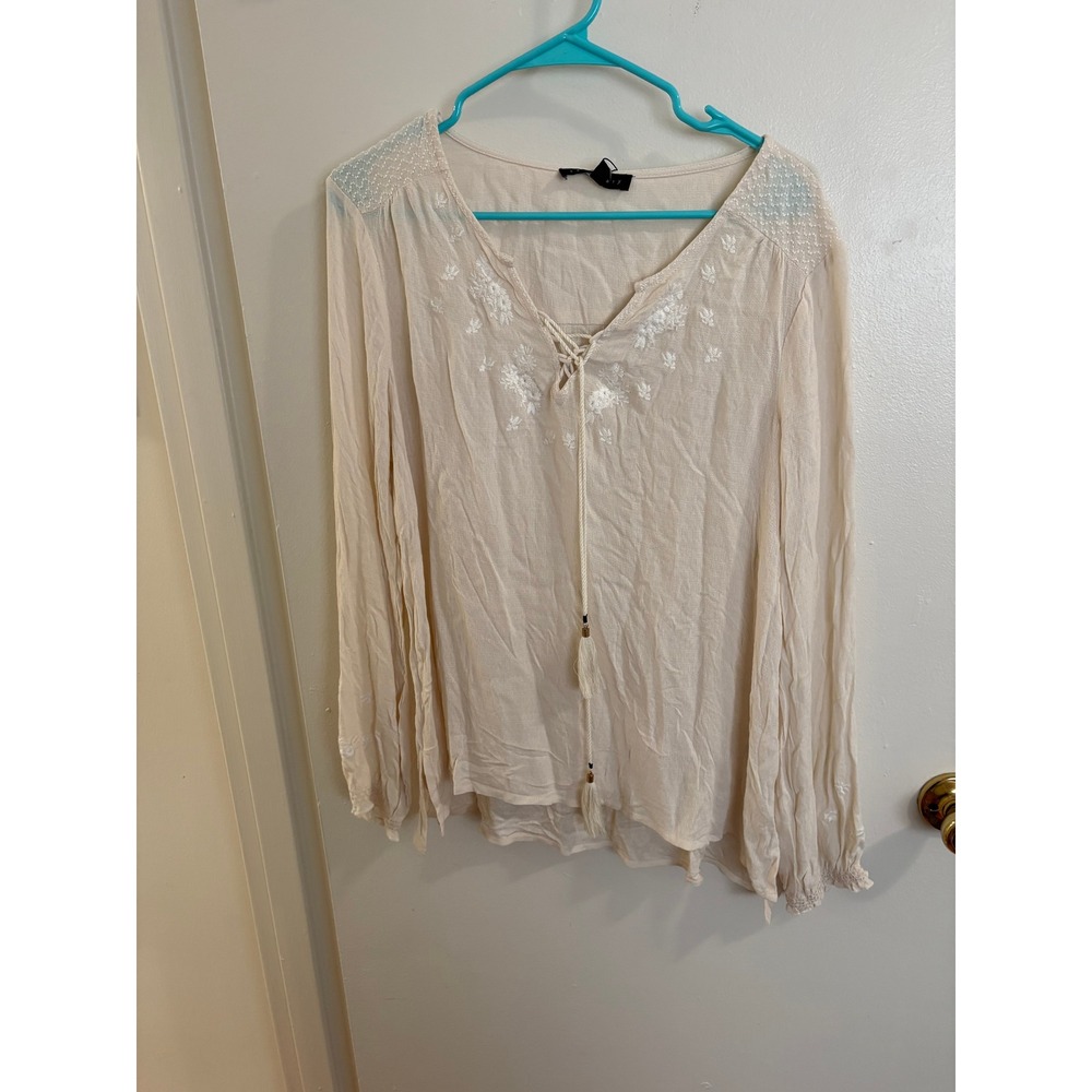 Sanctuary Womens Embroidered Tassel Peasant Blouse Cream Boho Top B0774-WS322 L